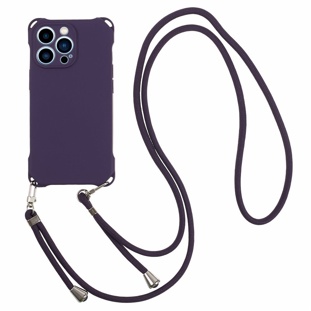 For iPhone 12 Pro Max Soft TPU Mobile Phone Case Four Corner Shockproof Cell Phone Cover with 150cm Hanging Rope