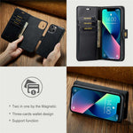 DG.MING for iPhone 15 Plus Detachable Magnetic Phone Case Anti-Drop Split Leather Wallet Stand Case