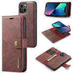 DG.MING for iPhone 15 Plus Detachable Magnetic Phone Case Anti-Drop Split Leather Wallet Stand Case