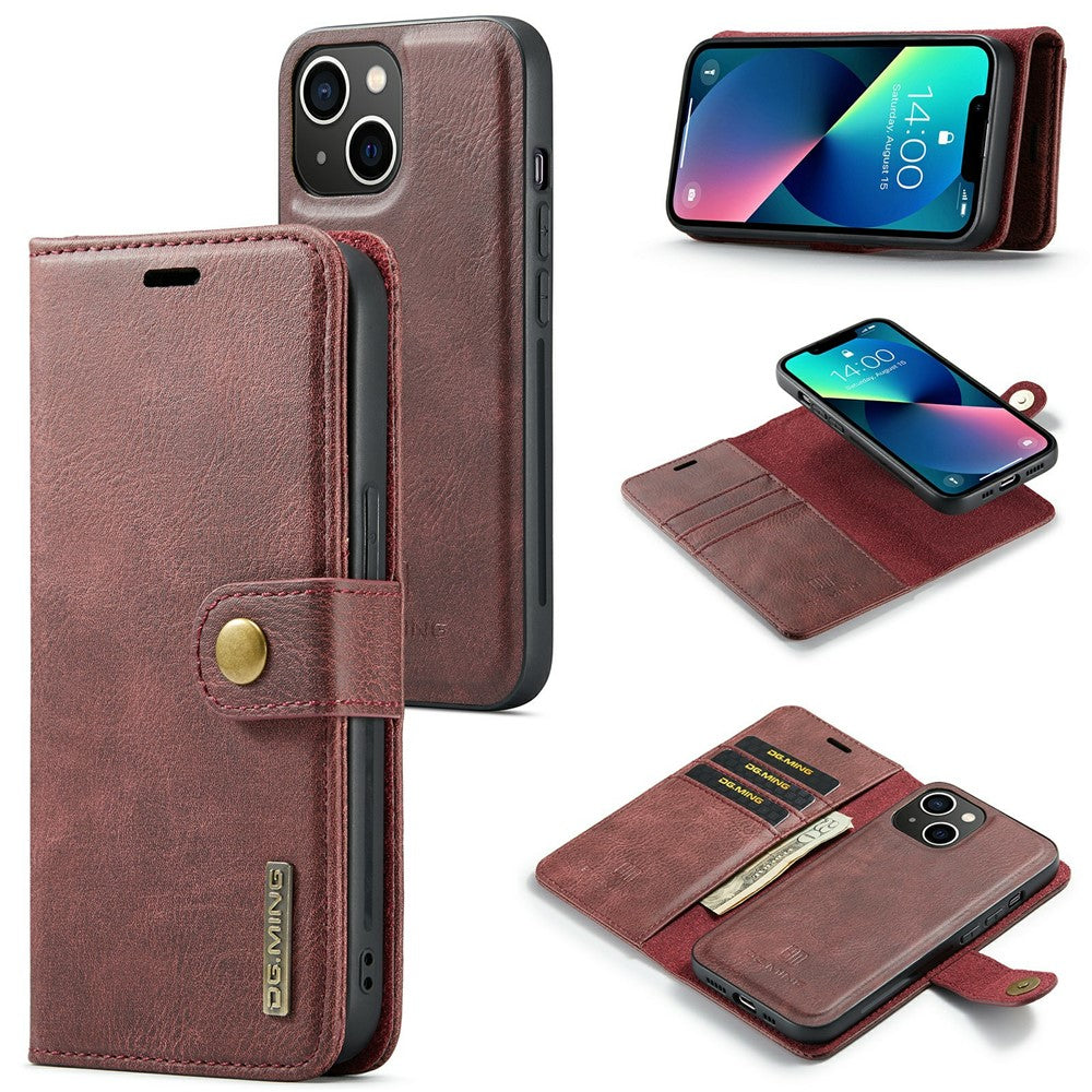 DG.MING for iPhone 15 Plus Detachable Magnetic Phone Case Anti-Drop Split Leather Wallet Stand Case