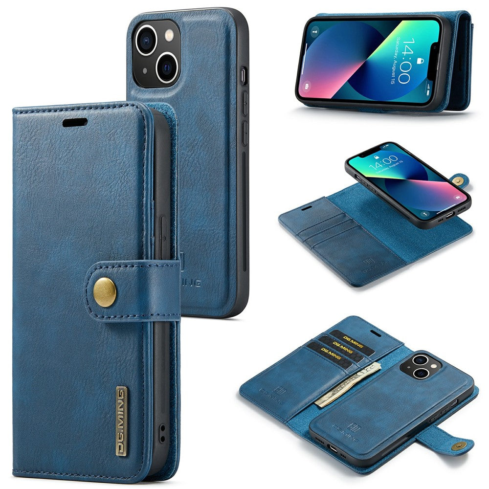 DG.MING for iPhone 15 Plus Detachable Magnetic Phone Case Anti-Drop Split Leather Wallet Stand Case