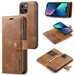DG.MING for iPhone 15 Plus Detachable Magnetic Phone Case Anti-Drop Split Leather Wallet Stand Case