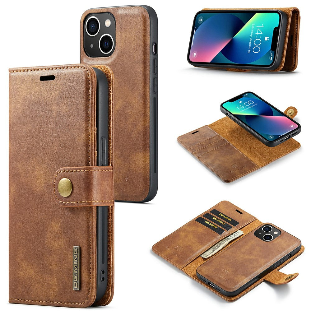 DG.MING for iPhone 15 Plus Detachable Magnetic Phone Case Anti-Drop Split Leather Wallet Stand Case