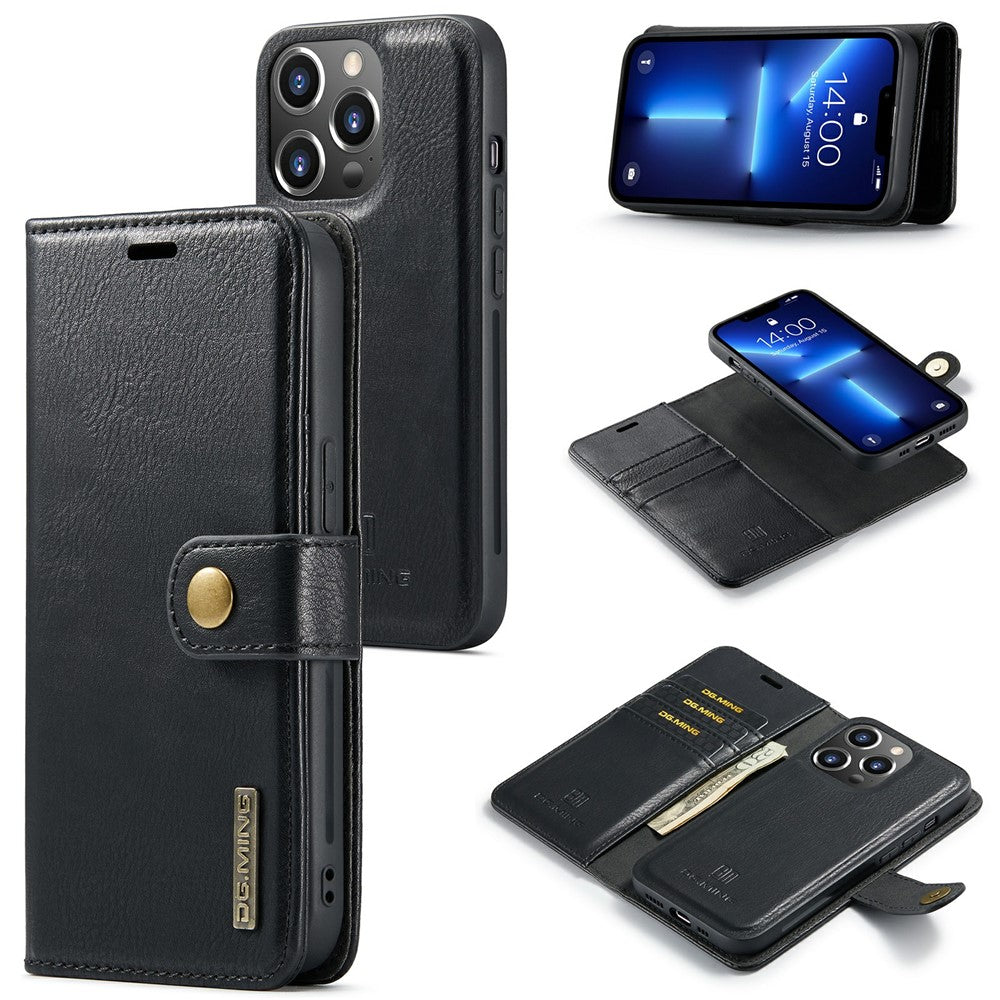 DG.MING For iPhone 15 Pro Phone Case Shockproof Split Leather Detachable Magnetic Phone Shell Wallet Stand Cover