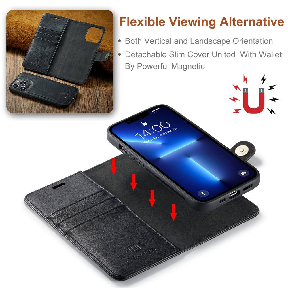 DG.MING For iPhone 15 Pro Phone Case Shockproof Split Leather Detachable Magnetic Phone Shell Wallet Stand Cover