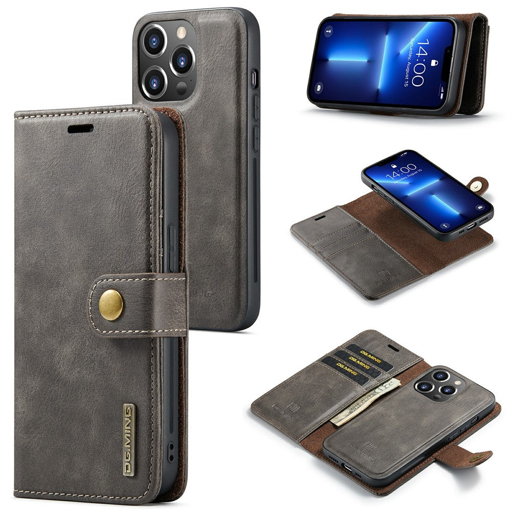 DG.MING For iPhone 15 Pro Phone Case Shockproof Split Leather Detachable Magnetic Phone Shell Wallet Stand Cover