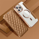 For iPhone 11 Pro Max RFID Blocking Anti Fall Cover with Lens Film Rhombus Leather Card Holder Case Compatible with MagSafe