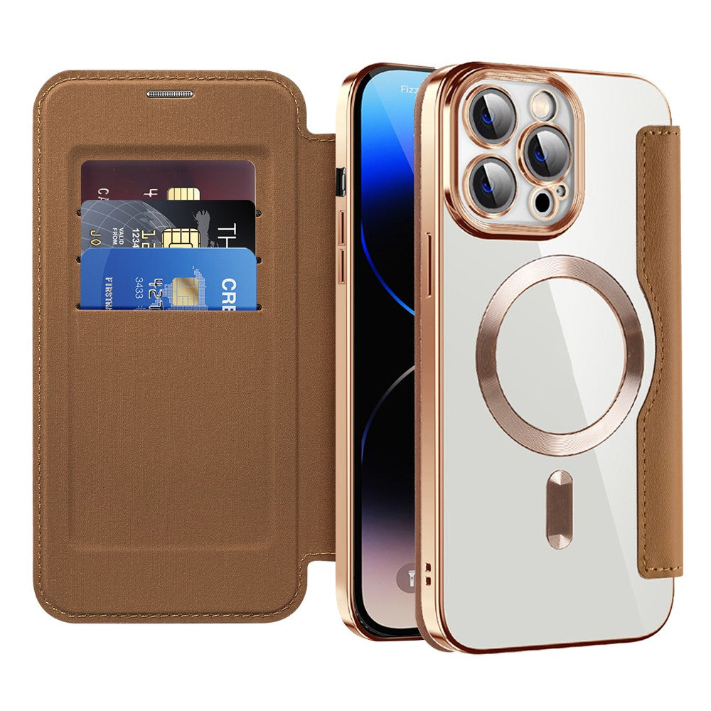 For iPhone 11 Pro Max RFID Blocking Anti Fall Cover with Lens Film Rhombus Leather Card Holder Case Compatible with MagSafe