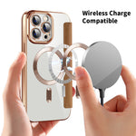 For iPhone 11 Pro Max RFID Blocking Anti Fall Cover with Lens Film Rhombus Leather Card Holder Case Compatible with MagSafe