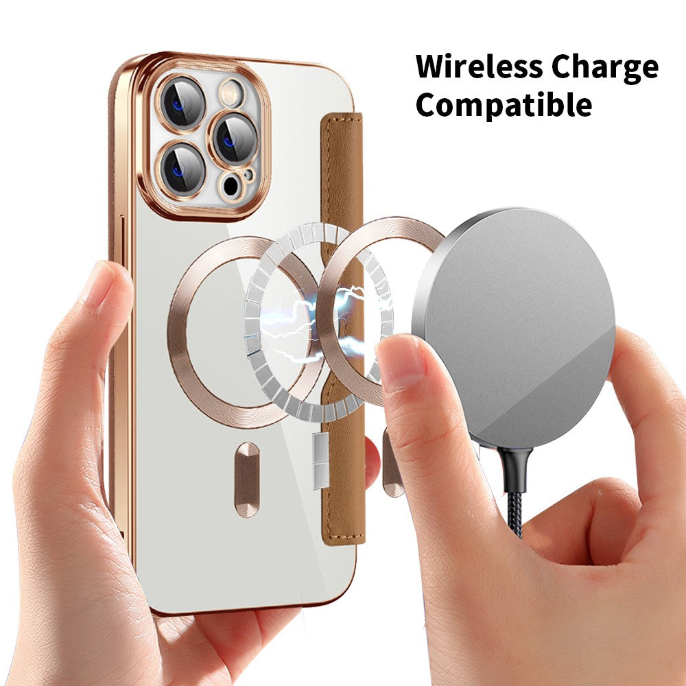 For iPhone 11 Pro Max RFID Blocking Anti Fall Cover with Lens Film Rhombus Leather Card Holder Case Compatible with MagSafe