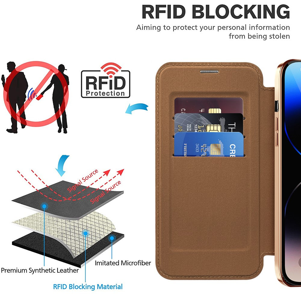 For iPhone 11 Pro Max RFID Blocking Anti Fall Cover with Lens Film Rhombus Leather Card Holder Case Compatible with MagSafe