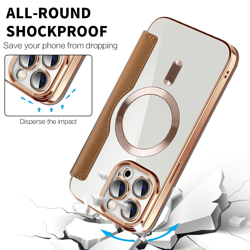 For iPhone 11 Pro Max RFID Blocking Anti Fall Cover with Lens Film Rhombus Leather Card Holder Case Compatible with MagSafe