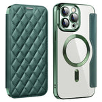 For iPhone 11 Pro Max RFID Blocking Anti Fall Cover with Lens Film Rhombus Leather Card Holder Case Compatible with MagSafe