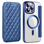 For iPhone 11 Pro Max RFID Blocking Anti Fall Cover with Lens Film Rhombus Leather Card Holder Case Compatible with MagSafe