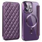 For iPhone 11 Pro Max RFID Blocking Anti Fall Cover with Lens Film Rhombus Leather Card Holder Case Compatible with MagSafe