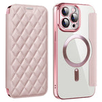 For iPhone 11 Pro Max RFID Blocking Anti Fall Cover with Lens Film Rhombus Leather Card Holder Case Compatible with MagSafe