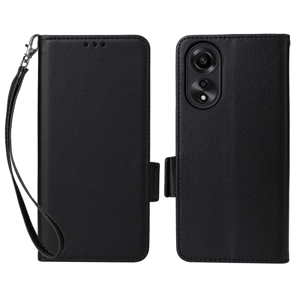 For Oppo A78 4G Litchi Texture Wallet Phone Shell PU Leather Stand Cellphone Cover with Strap
