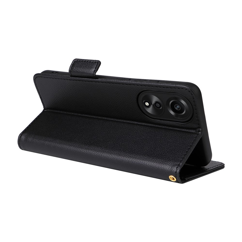 For Oppo A78 4G Litchi Texture Wallet Phone Shell PU Leather Stand Cellphone Cover with Strap