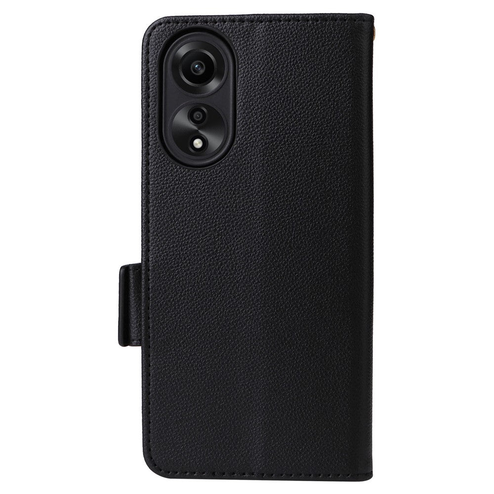 For Oppo A78 4G Litchi Texture Wallet Phone Shell PU Leather Stand Cellphone Cover with Strap