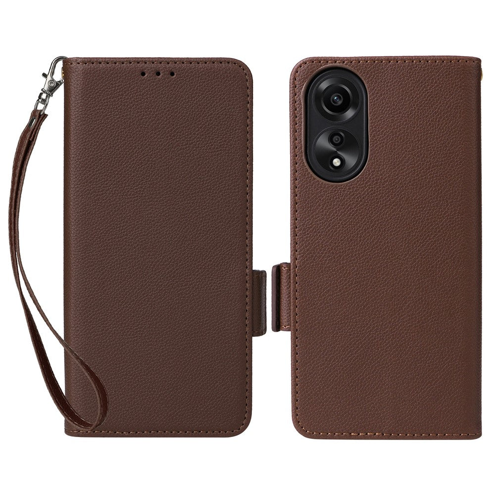 For Oppo A78 4G Litchi Texture Wallet Phone Shell PU Leather Stand Cellphone Cover with Strap