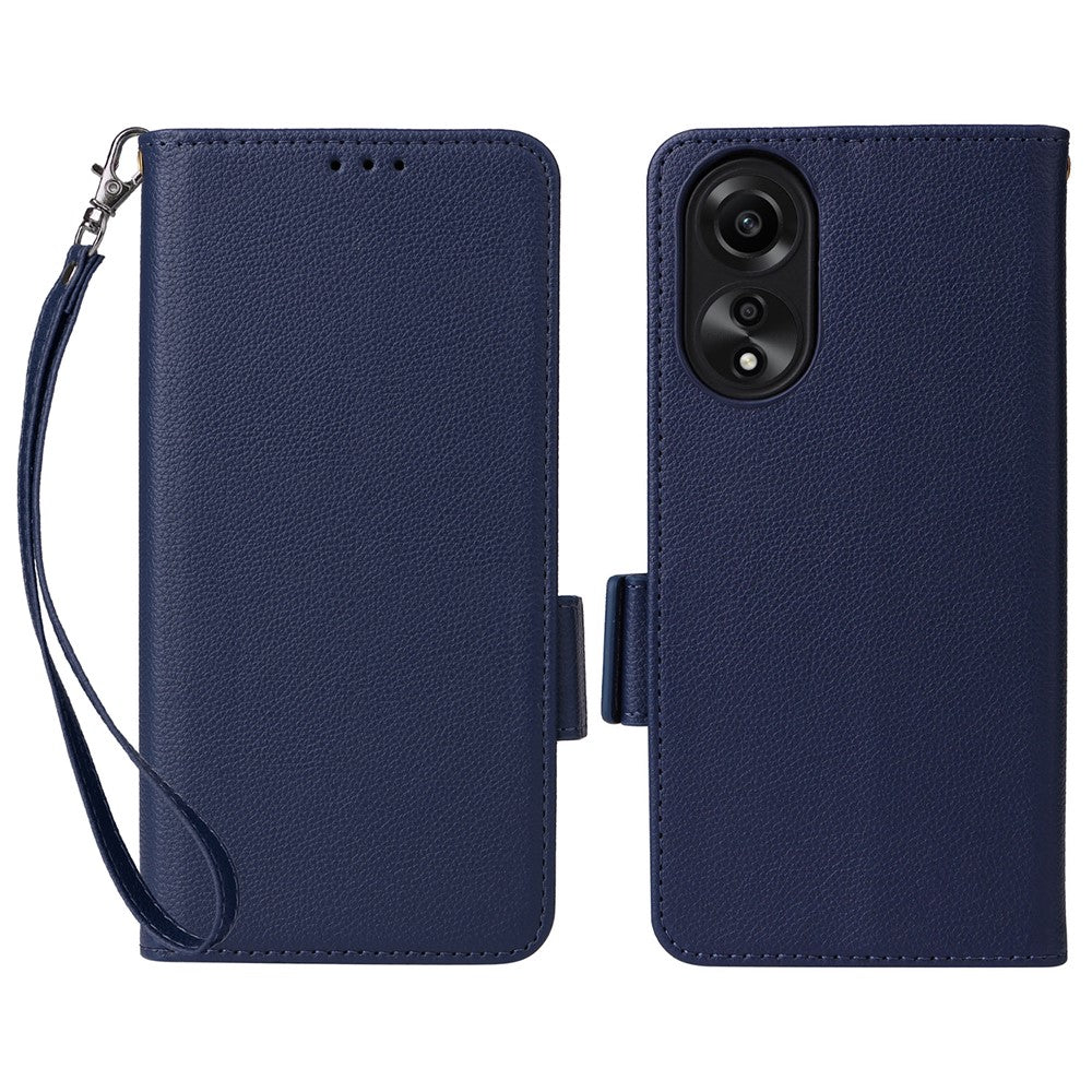 For Oppo A78 4G Litchi Texture Wallet Phone Shell PU Leather Stand Cellphone Cover with Strap