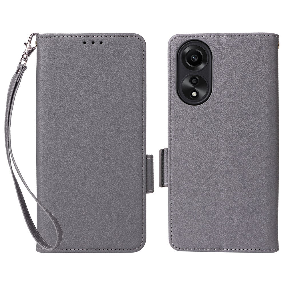 For Oppo A78 4G Litchi Texture Wallet Phone Shell PU Leather Stand Cellphone Cover with Strap