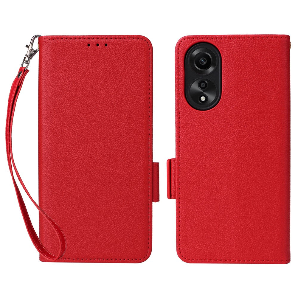 For Oppo A78 4G Litchi Texture Wallet Phone Shell PU Leather Stand Cellphone Cover with Strap