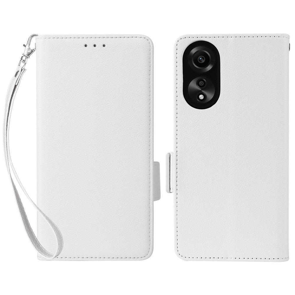 For Oppo A78 4G Litchi Texture Wallet Phone Shell PU Leather Stand Cellphone Cover with Strap