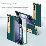 For Samsung Galaxy Z Fold5 5G PU Leather+PC Electroplating Phone Case Cross Texture Kickstand Cover with Front Screen Film