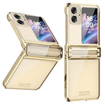 For Oppo Find N2 Flip 5G Hard PC Electroplating Phone Case Clear Protective Cover with Tempered Glass Rear Screen Protector