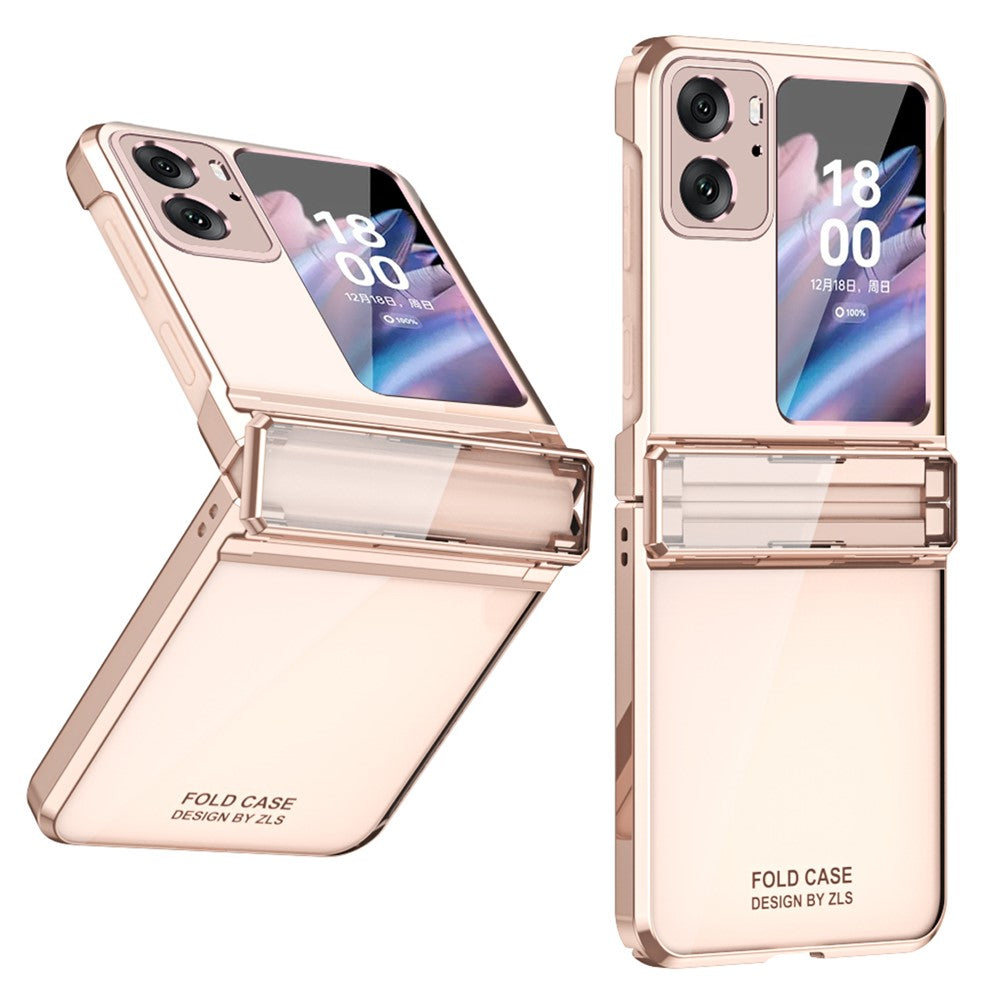 For Oppo Find N2 Flip 5G Hard PC Electroplating Phone Case Clear Protective Cover with Tempered Glass Rear Screen Protector