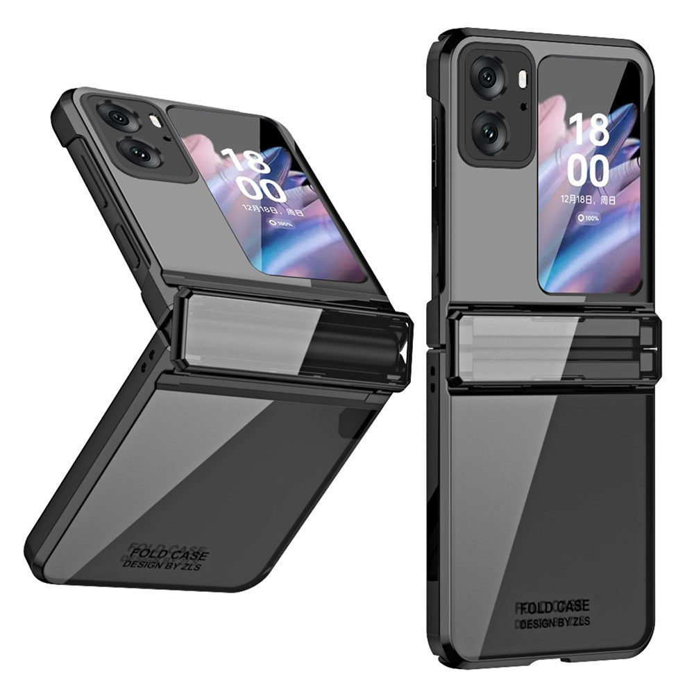 For Oppo Find N2 Flip 5G Hard PC Electroplating Phone Case Clear Protective Cover with Tempered Glass Rear Screen Protector