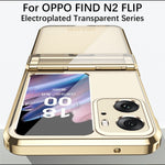 For Oppo Find N2 Flip 5G Hard PC Electroplating Phone Case Clear Protective Cover with Tempered Glass Rear Screen Protector