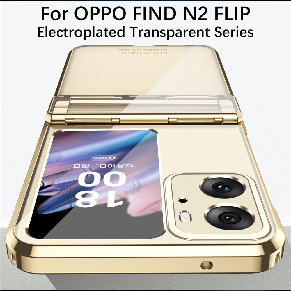 For Oppo Find N2 Flip 5G Hard PC Electroplating Phone Case Clear Protective Cover with Tempered Glass Rear Screen Protector