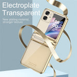 For Oppo Find N2 Flip 5G Hard PC Electroplating Phone Case Clear Protective Cover with Tempered Glass Rear Screen Protector