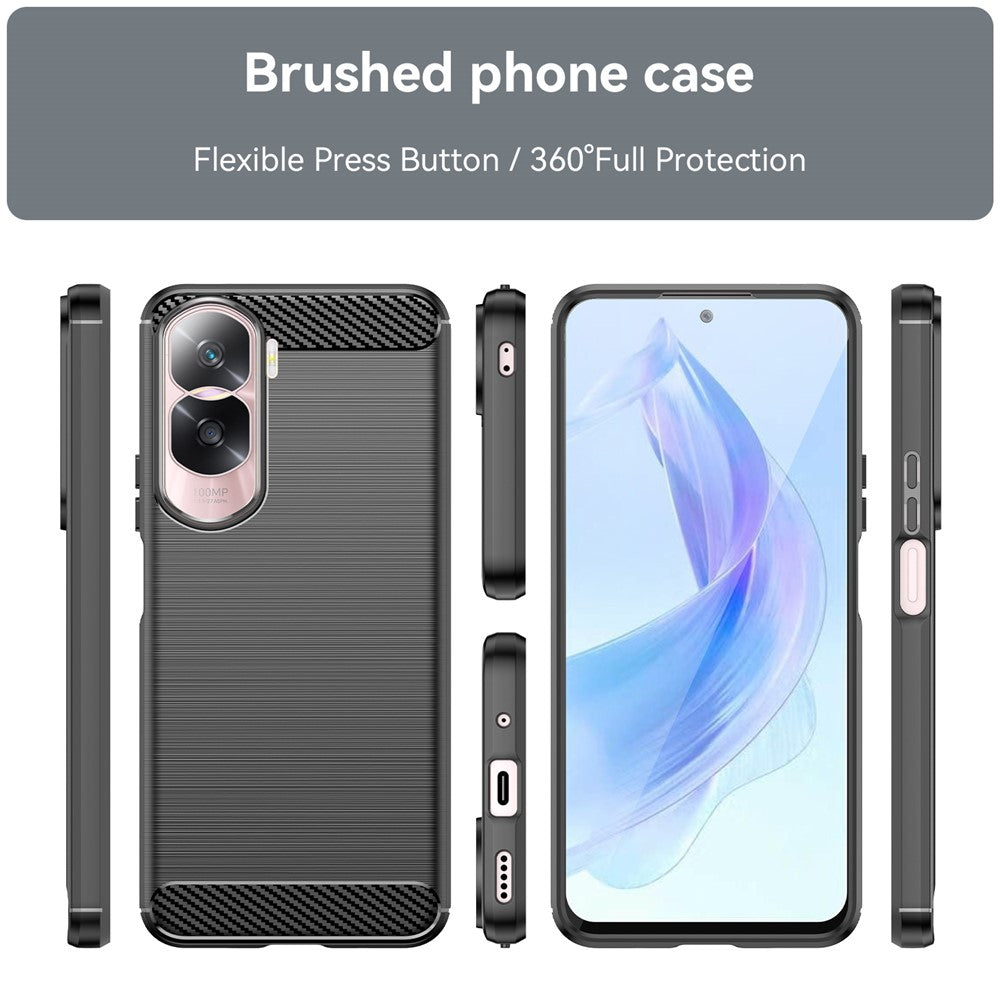 Fleksibelt TPU Carbon Fiber Telefoncover til Honor 90 Lite 5G / X50i 5G, Skridsikkert Børstet Overflade Bagcover