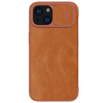 NILLKIN Qin Pro Series for iPhone 15 Plus Slide Camera Lid PU Leather Phone Case Protective Cover with Card Slot