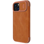 NILLKIN Qin Pro Series for iPhone 15 Plus Slide Camera Lid PU Leather Phone Case Protective Cover with Card Slot