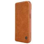 NILLKIN Qin Pro Series for iPhone 15 Plus Slide Camera Lid PU Leather Phone Case Protective Cover with Card Slot