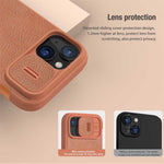 NILLKIN Qin Pro Series for iPhone 15 Plus Slide Camera Lid PU Leather Phone Case Protective Cover with Card Slot