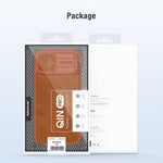 NILLKIN Qin Pro Series for iPhone 15 Plus Slide Camera Lid PU Leather Phone Case Protective Cover with Card Slot
