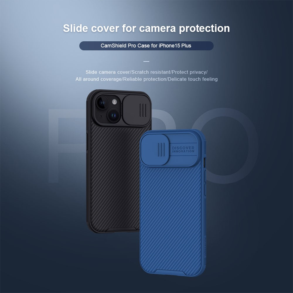 NILLKIN CamShield Pro Series for iPhone 15 Plus Anti-scratch Phone Case Slide Camera Shield PC+TPU Cover