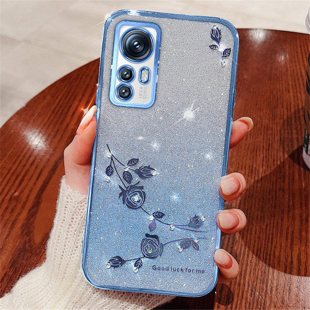 KADEM For Xiaomi Redmi Note 12S 4G Mobile Phone Case Flower Glitter Rhinestone TPU Shell Gradient Cover