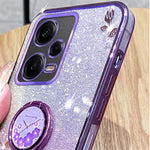KADEM For Xiaomi Redmi Note 12 5G (Global) / Poco X5 5G Flower TPU Cover Glitter Slim-Fit Ring Kickstand Phone Shell