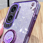 KADEM For Honor X50i 5G / Honor 90 Lite 5G Flower Decor TPU Cover Glitter Ring Kickstand Phone Case Shell