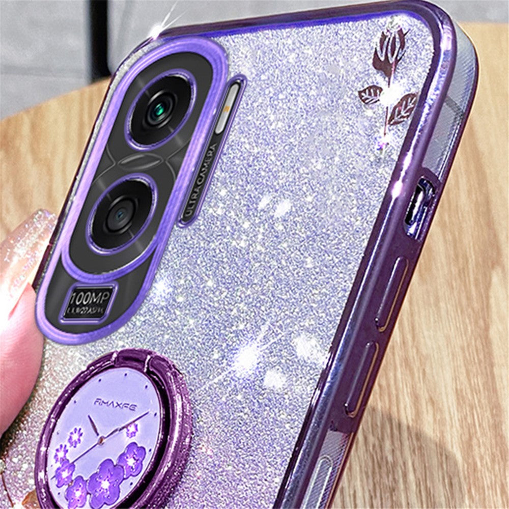 KADEM For Honor X50i 5G / Honor 90 Lite 5G Flower Decor TPU Cover Glitter Ring Kickstand Phone Case Shell