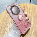 KADEM For Honor X40 5G / Magic5 Lite 5G / X9a 5G Flower Decor TPU Cover Glitter Phone Case Ring Kickstand Shell