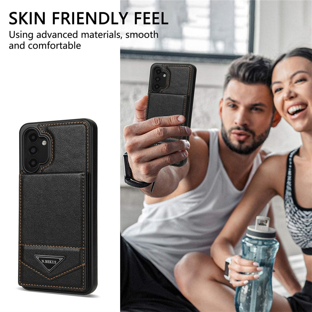 N.BEKUS til Samsung Galaxy A13 4G / A13 5G Læder+TPU Bagcover med Kickstand RFID-blokerende kortholder Telefoncover