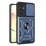 For Samsung Galaxy S23 FE Slide Lens Lid PC+TPU Phone Case Ring Kickstand Back Cover