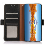 KHAZNEH For Samsung Galaxy F34 5G / M34 5G RFID Blocking Phone Case Stand Wallet Litchi Texture Genuine Cow Leather Cover